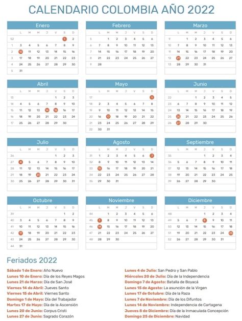 2022 Calendario Colombia Con Festivos En Imagesee