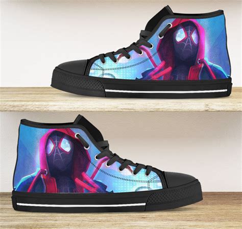 Spiderman Shoes Miles Morales High Tops Into The Spider Etsy