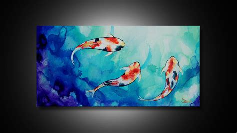 Abstract Art Koi Fish Painting Wall Art 12x24 Canvas By