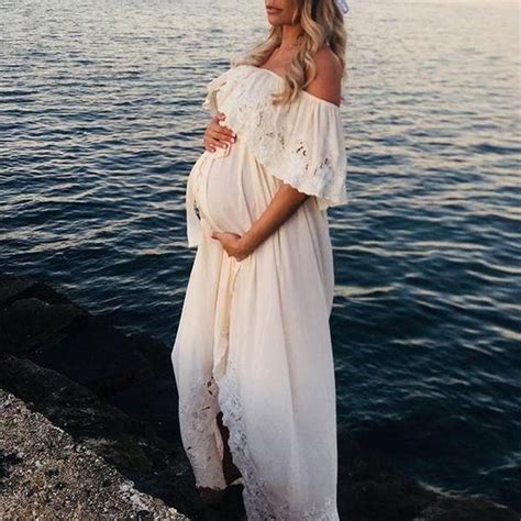 maternity solid white lace off shoulder dress acmami maternity dresses photography boho