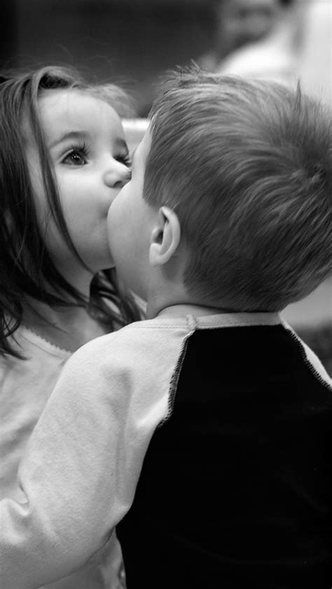 Cute Kids Kissing Monochrome Love 4k Wallpaper Best