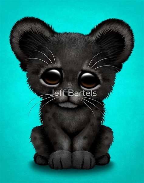 Cute Baby Black Panther Cub On Blue Art Prints By Jeff Bartels