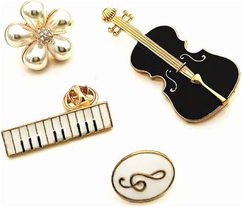 caromay 4 pc music lapel pins set enamel pins cute guitar piano note flower brooches for men