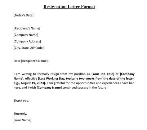 resignation letter format download in word