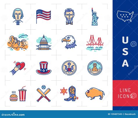 Usa Linear Icons Colorful Infographics American Culture Thin Line