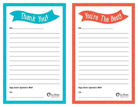 Teacher Appreciation Week Free Printable “thank You” Notes La