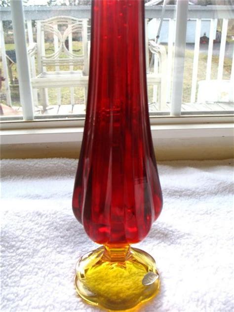 Vintage 19 Tall Ruby Amberina Stretch Swung Glass Footed Vase Fayette From Mightyfinefinds On