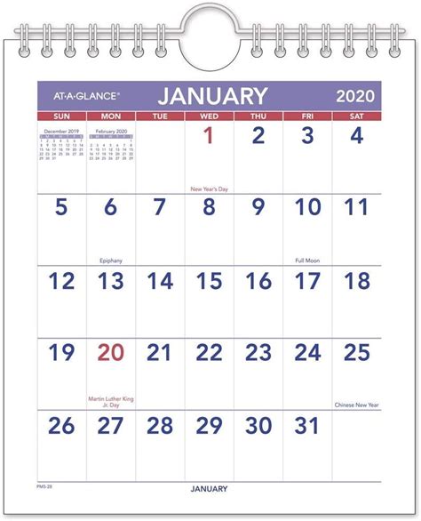At A Glance 2020 Monthly Wall Calendar 6 12 X 7 12
