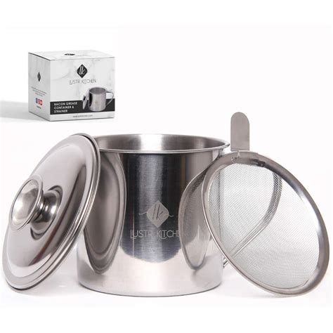 Buy Bacon Grease Container With Strainer And Lid Stainless Steel