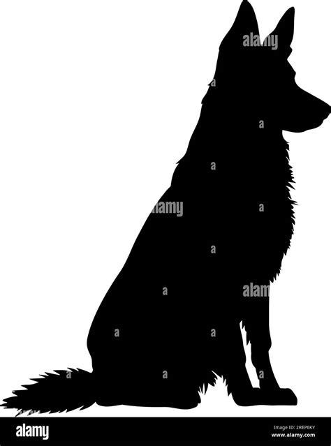 Sitting German Shepherd Dog Silhouette Vector Illustration Stock