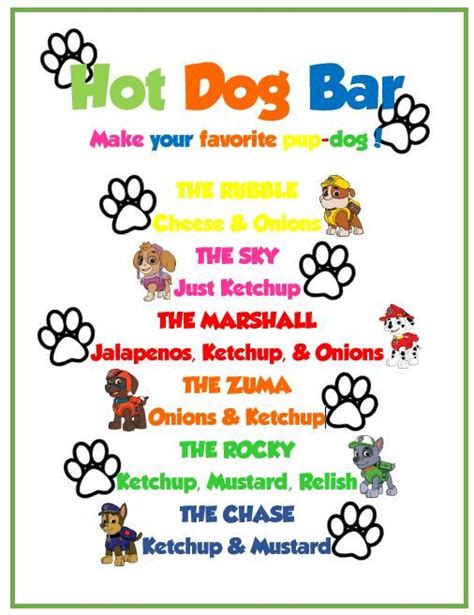 Paw Patrol Hot Dog Bar Sign Hot Dog Bar Sign Paw Patrol Birthday