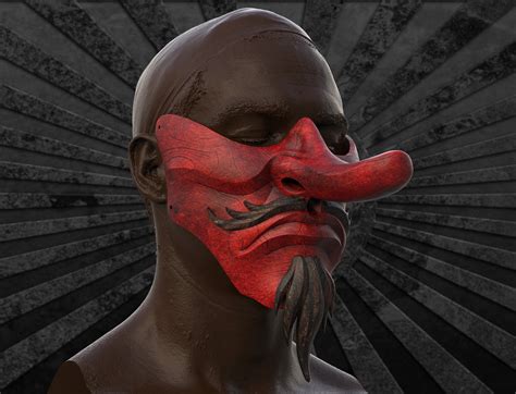 Archivo OBJ Tengu japonés Media máscara Oni Demon Mask Modelo de impresión DPlan de impresión