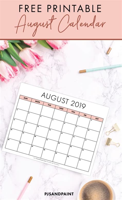 Printable Weekly August Calendar