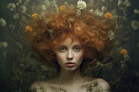 Premium Ai Image A Woman With Red Hair And Flowers In Her Hair