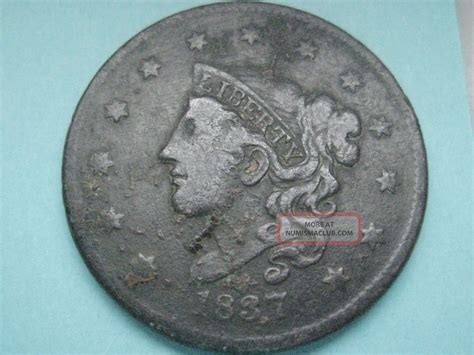 1837 Matron Head Large Cent Penny Plain Cord Medium Letters Vf Details