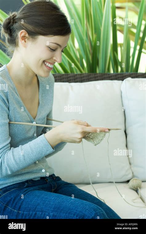 Young Woman Knitting Stock Photo Alamy