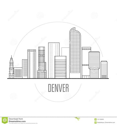 Denver City Skyline Downtown Cityscape Stock Vector Illustration Of