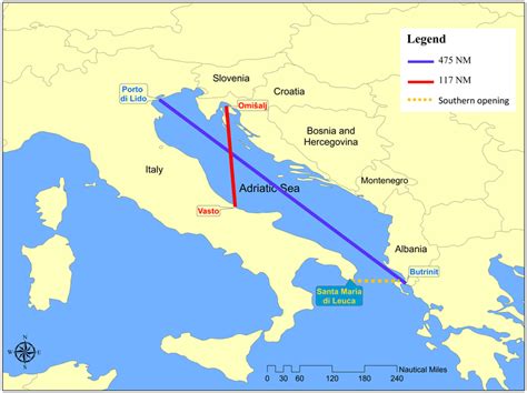 The average depth is 173 m. -Location and extension of the Adriatic Sea, showing the southern... | Download Scientific Diagram
