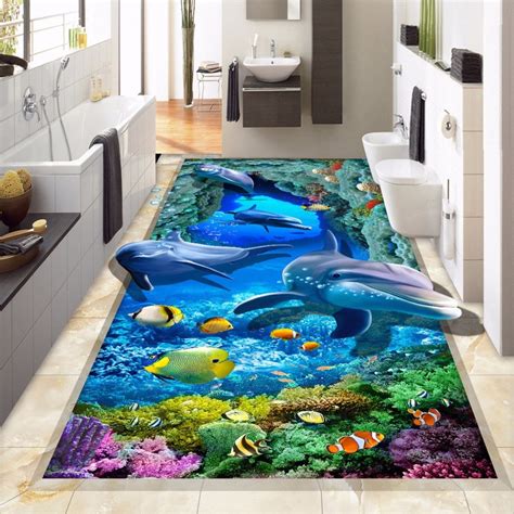 3d Floor Wallpaper Custom Wall Mural Seabed Dolphin
