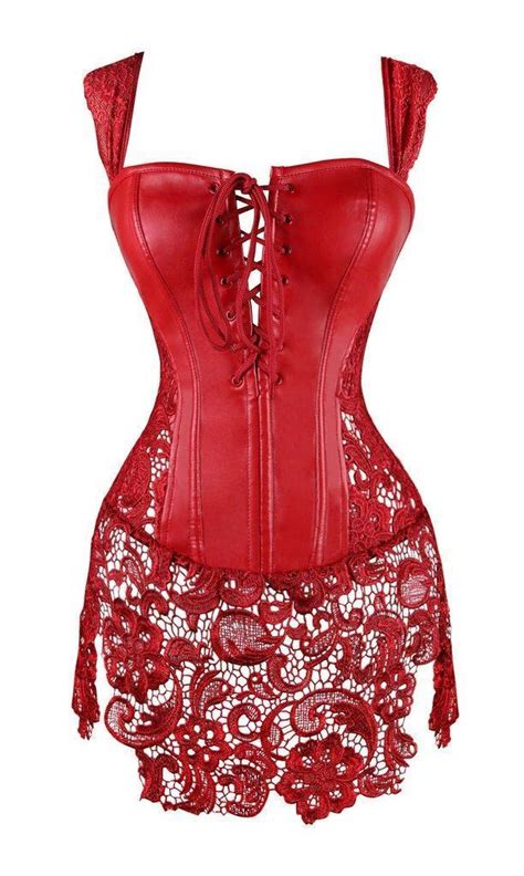 Steampunk Gothic Faux Leather Bustier Corset With Lace Skirt Leather
