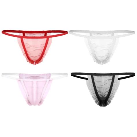 Us Mens See Through Mesh Thongs Low Rise Frilly G String Underpants