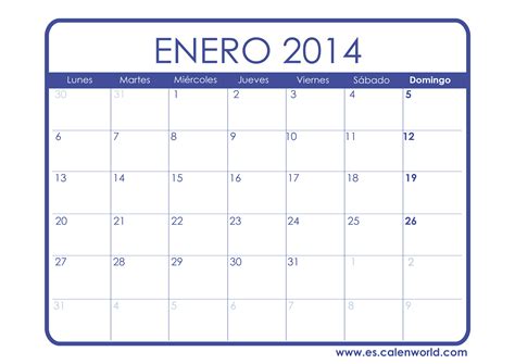 Calendario Enero 2014 Calendarios Para Imprimir
