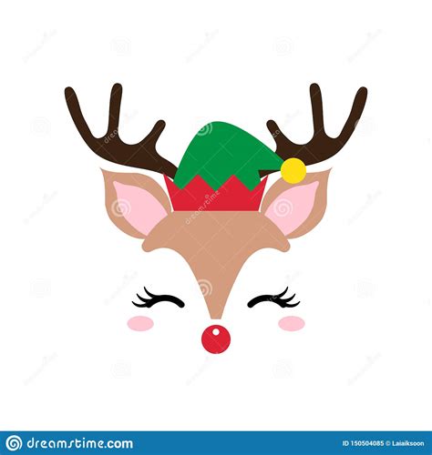 Cute Christmas Red Nose Reindeer Face Vector Funny