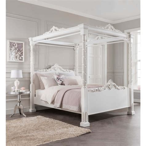 Child canopy bed for bedroom in gray colors. Lincoln Four Poster Antique French Style Bed | Homesdirect365