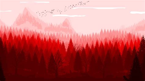 Desktop Wallpaper Red Forest Horizon Nature Art Hd