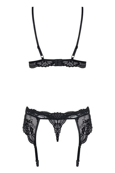 Obsessive 810 Seg 1 Set Womens Lingerie Set Padded Bra Suspender Belt Thong Black