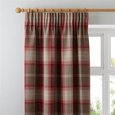 Dunelm Highland Check Red Pencil Pleat Curtains Red And Brown Shopstyle