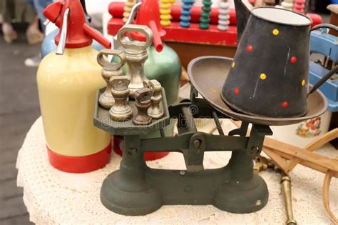 Old Things And Antiques Sold At A Flea Market Stock Image Image Of