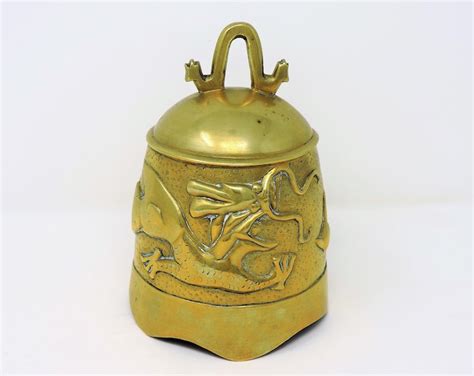 Brass Temple Bell Large Metal Bell With Dragon Design Heavy Etsy