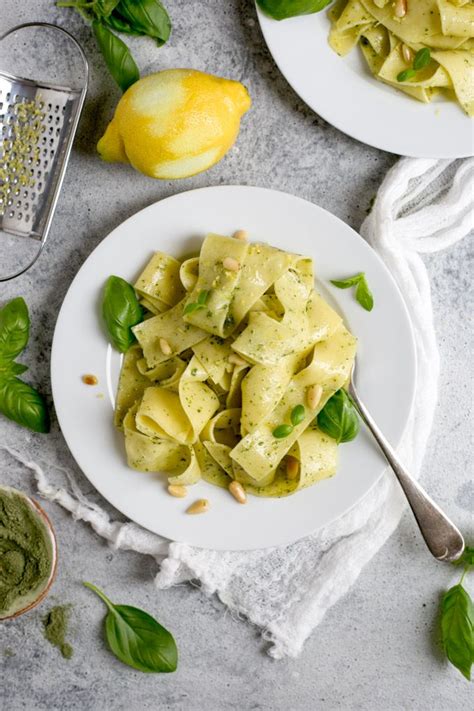 Lemon Pappardelle With Basil And Kale Pesto Recipe Kale Pesto
