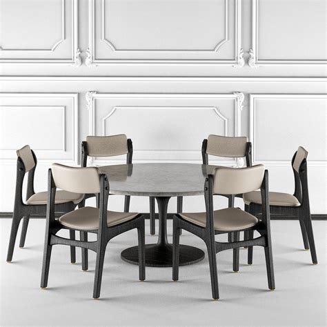 Round Dining Table Set 3d Model Cgtrader