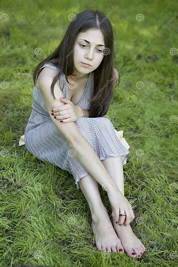 Teen Girl Sitting On Grass Stock Image Image Of Forest 14947565
