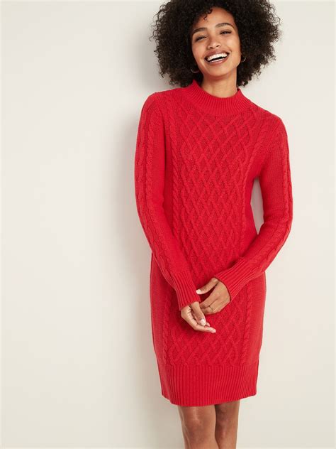 Buy Red Cable Knit Sweater Dress In Stock