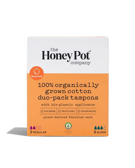 The Honey Pot Company Duo Pack Organic Bio Plastic Applicator Tampon 9 Reg 9 Super