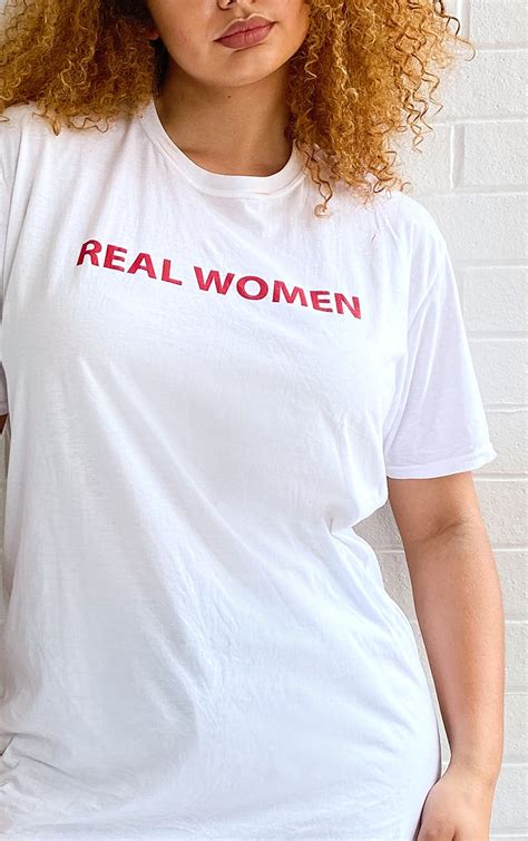 Plus White Real Women Slogan T Shirt Prettylittlething Usa