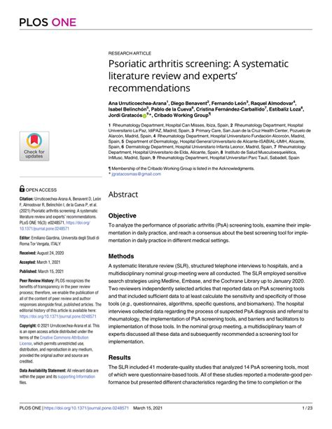 Pdf Psoriatic Arthritis Screening A Systematic Literature Review And Experts Recommendations