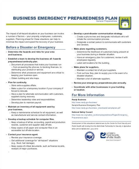 Emergency Preparedness Plan Sample Emergency Management