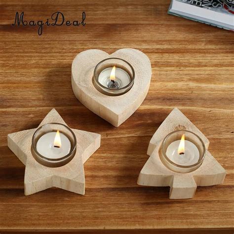 Magideal Natural Carved Wooden Tea Light Votive Candle Holder Wedding