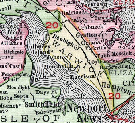 Warwick County Virginia Map 1911 Rand Mcnally Newport News