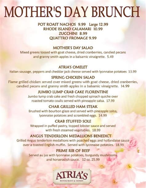 Download Mother S Day Brunch Menu Atria S Restaurant And Tavern