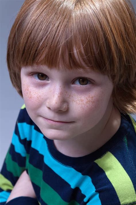 Cute Boy With Freckles Portrait Stock Image Image Of Eyes Childhood