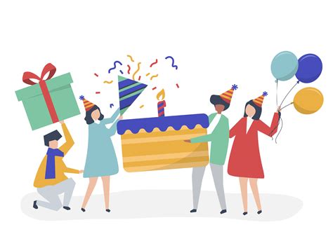 Character Illustration Of People Holding Birthday Party Icons