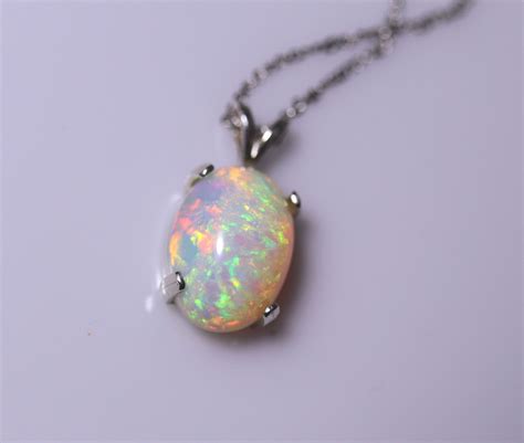 White Opal Necklace Fire Opal Pendant Natural Opal Large Opal
