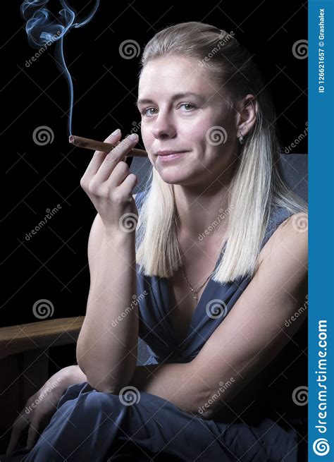 Woman With A Smoking Cigar Stock Image Image Of Habit 126621657