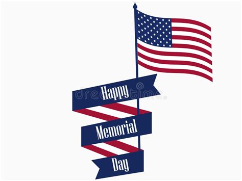 Happy Memorial Day Ribbon With Text And American Flag Stock Vector