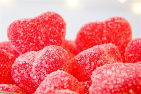 Red Sugar Coated Heart Shaped Valentine`s Day Candies Stock Image